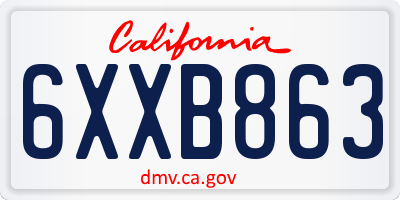 CA license plate 6XXB863