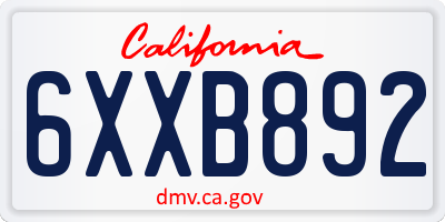 CA license plate 6XXB892