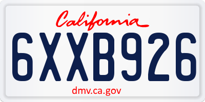 CA license plate 6XXB926