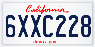 CA license plate 6XXC228