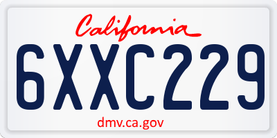 CA license plate 6XXC229