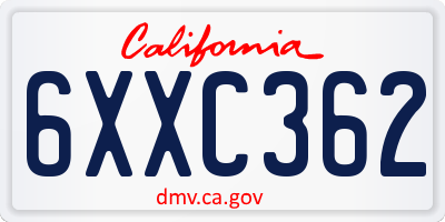 CA license plate 6XXC362