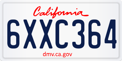 CA license plate 6XXC364
