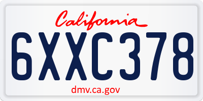 CA license plate 6XXC378