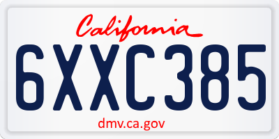CA license plate 6XXC385