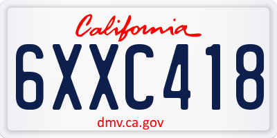 CA license plate 6XXC418