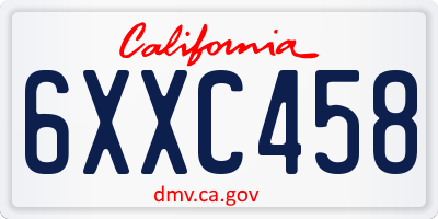 CA license plate 6XXC458
