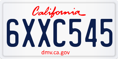 CA license plate 6XXC545