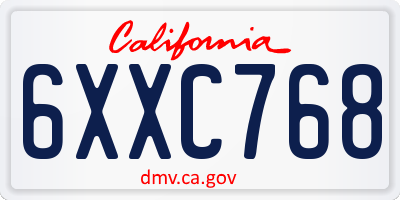 CA license plate 6XXC768