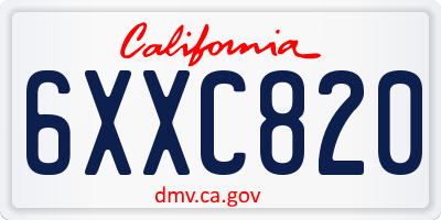CA license plate 6XXC820