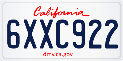 CA license plate 6XXC922