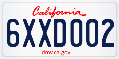 CA license plate 6XXD002