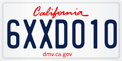 CA license plate 6XXD010