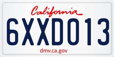 CA license plate 6XXD013
