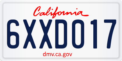 CA license plate 6XXD017