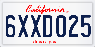 CA license plate 6XXD025