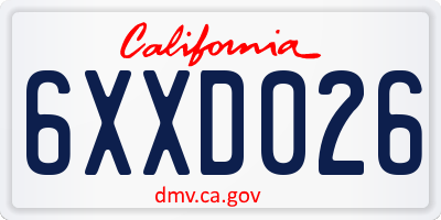 CA license plate 6XXD026