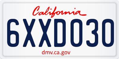 CA license plate 6XXD030