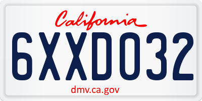 CA license plate 6XXD032
