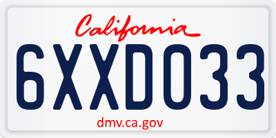 CA license plate 6XXD033