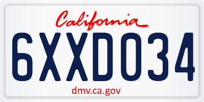 CA license plate 6XXD034