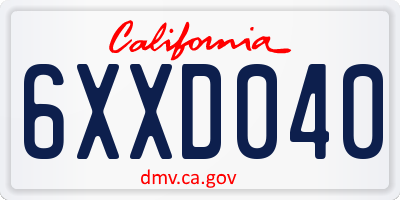 CA license plate 6XXD040