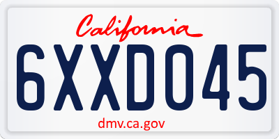 CA license plate 6XXD045