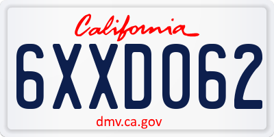 CA license plate 6XXD062