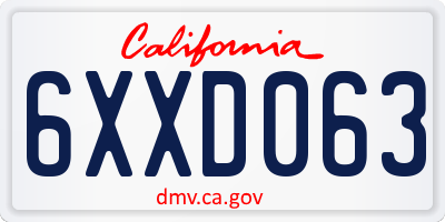 CA license plate 6XXD063