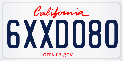CA license plate 6XXD080