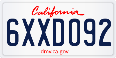 CA license plate 6XXD092