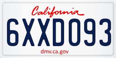CA license plate 6XXD093