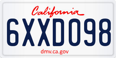 CA license plate 6XXD098