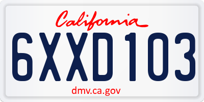 CA license plate 6XXD103