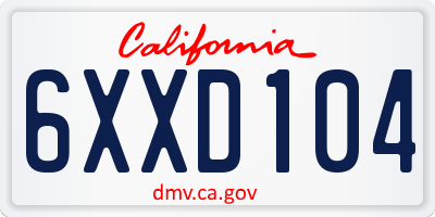 CA license plate 6XXD104