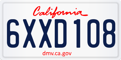 CA license plate 6XXD108