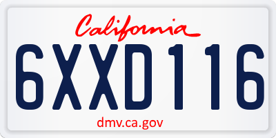 CA license plate 6XXD116