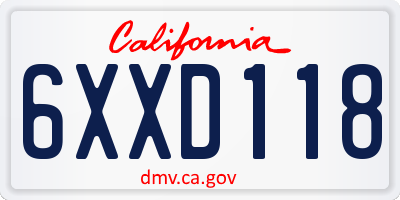 CA license plate 6XXD118