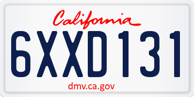 CA license plate 6XXD131