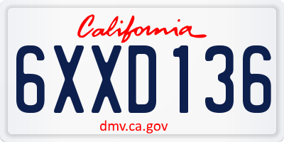 CA license plate 6XXD136