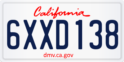 CA license plate 6XXD138