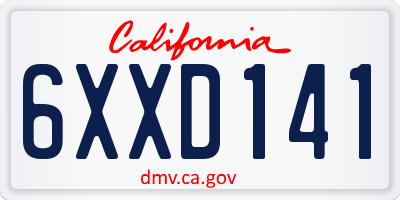 CA license plate 6XXD141