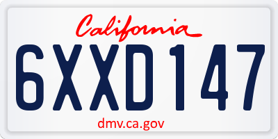 CA license plate 6XXD147