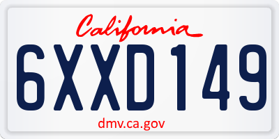 CA license plate 6XXD149