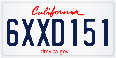 CA license plate 6XXD151