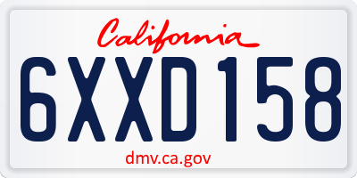 CA license plate 6XXD158