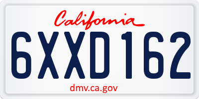 CA license plate 6XXD162