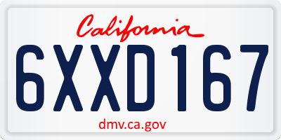CA license plate 6XXD167
