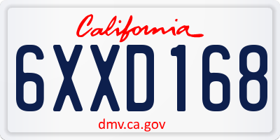 CA license plate 6XXD168