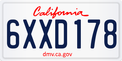 CA license plate 6XXD178